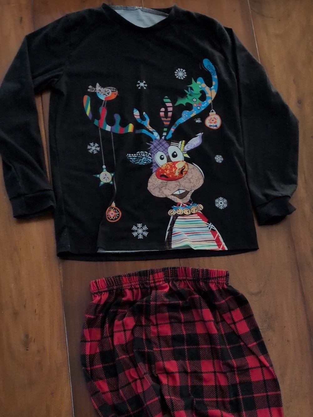 Kids Black Reindeer Holiday Pajama Set - Colorful Antlers